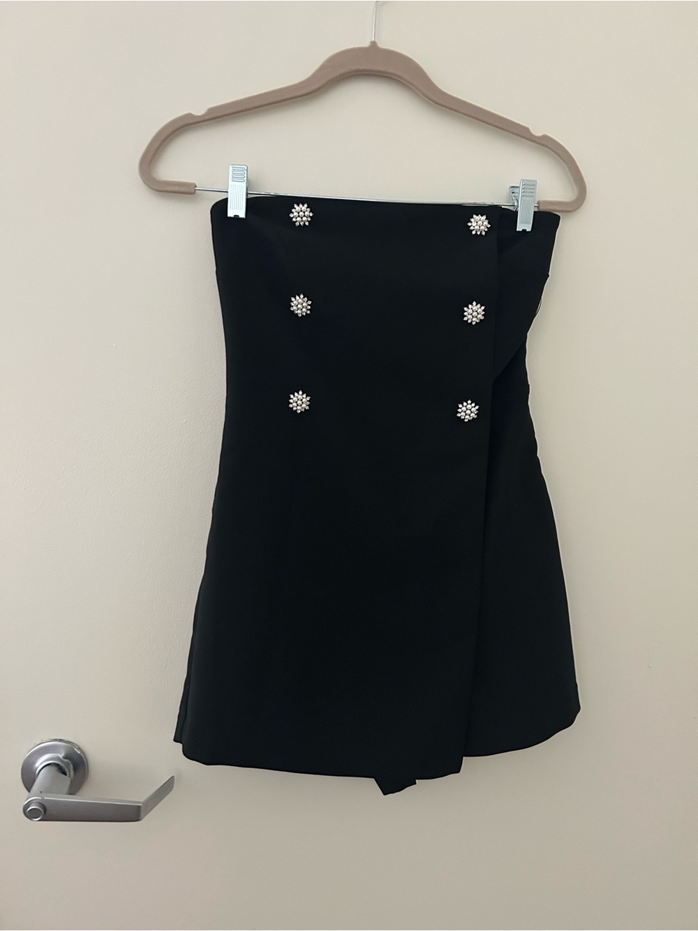 Strapless Black Mini Dress with Decorative Buttons